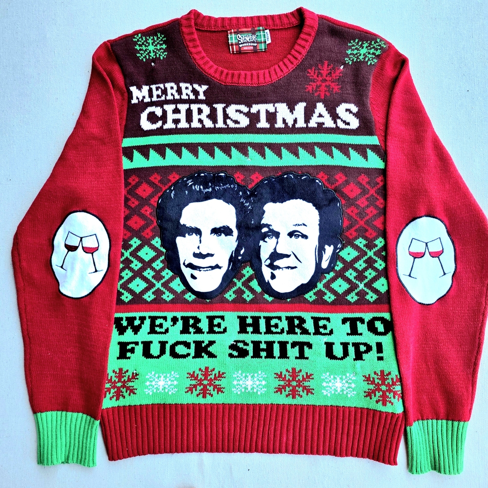 Ugly Christmas Sweater LIGHT UP "STEP BROTHERS" by SPENCERS MENS MEDIUM LIKE NEW